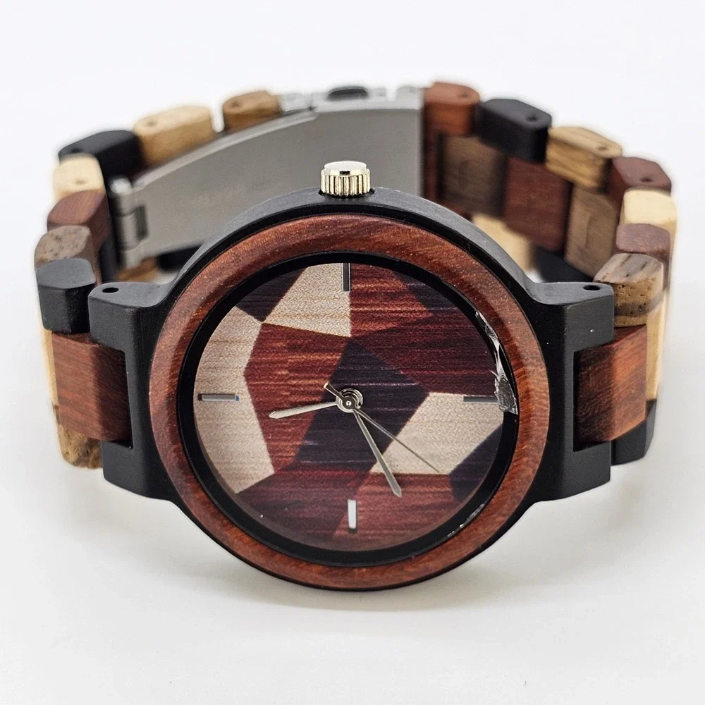 Men's Analog Wood Watch 40MM Multicolor Dial Bracelet Band 7